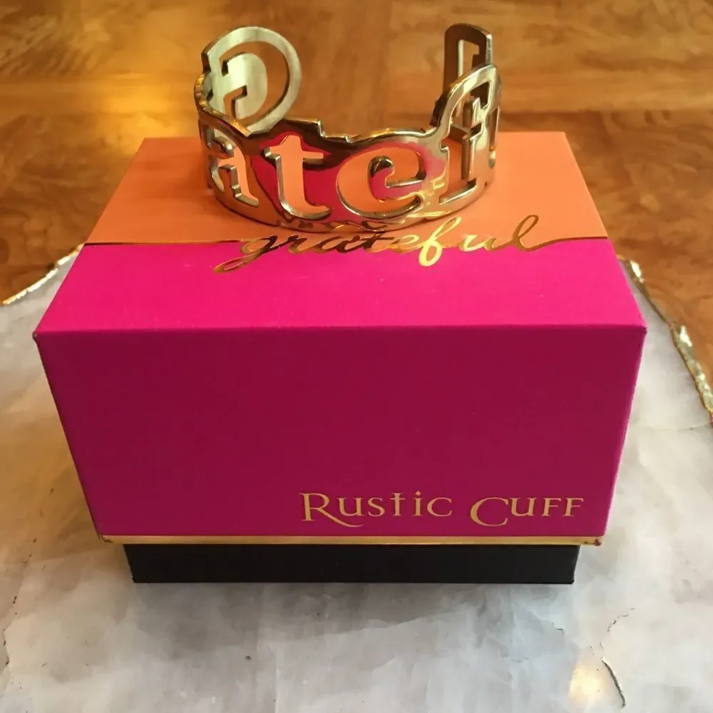Rustic Cuff “grateful” gold